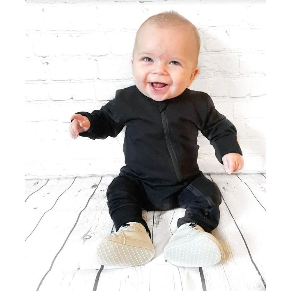NWT Little Bipsy Unisex 2-WAY ZIP ROMPER - BLACK 18-24M